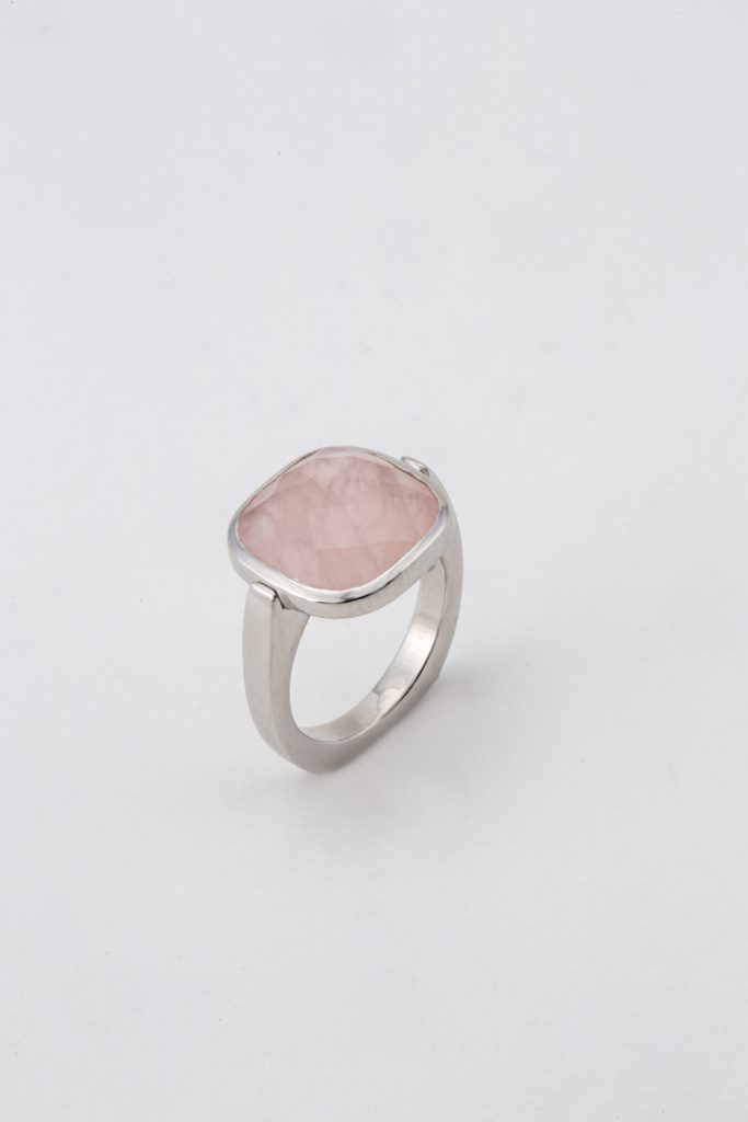Bague "Carré de Quartz rose"