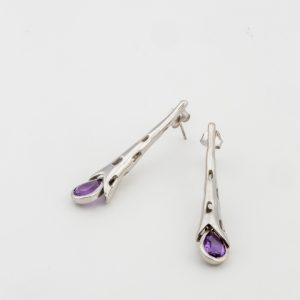 Boucles d'oreilles pendantes "Écorce d'arbre" Améthyste