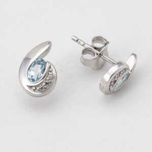 Boucles d'oreilles "Virgule", Topaze bleue et Zirconium