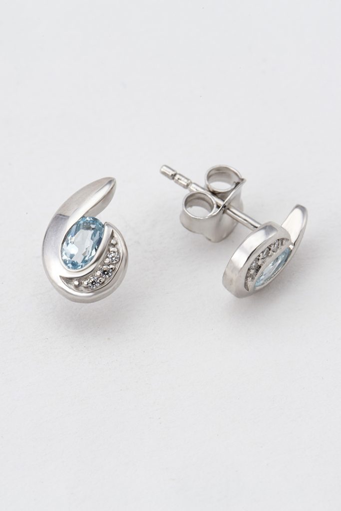 Boucles d'oreilles "Virgule", Topaze bleue et Zirconium