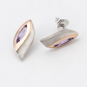 Boucles d'oreilles "Feuille et Améthyste"