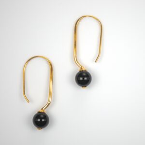Boucles d’oreille argent plaqué or et onyx noir